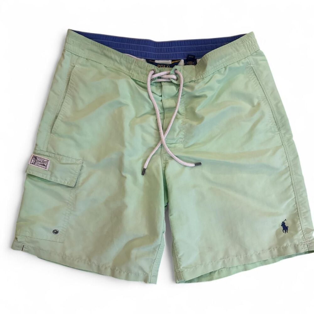 Polo Ralph Lauren mesh lined lime green cargo swim trunk shorts Small